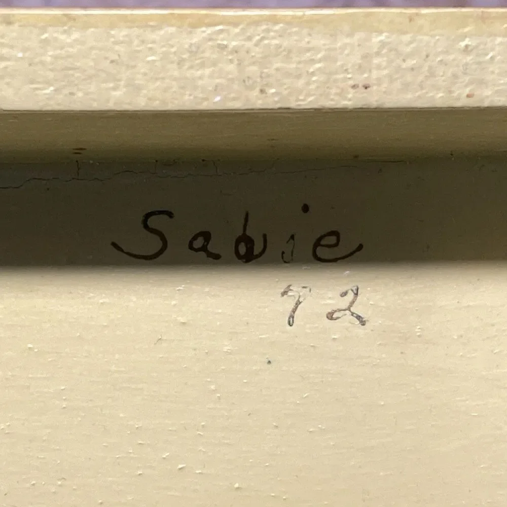 Vintage 1972 Signed Sadie Decoupage Wooden Box Bonnet Girl & Cat Cottagecore